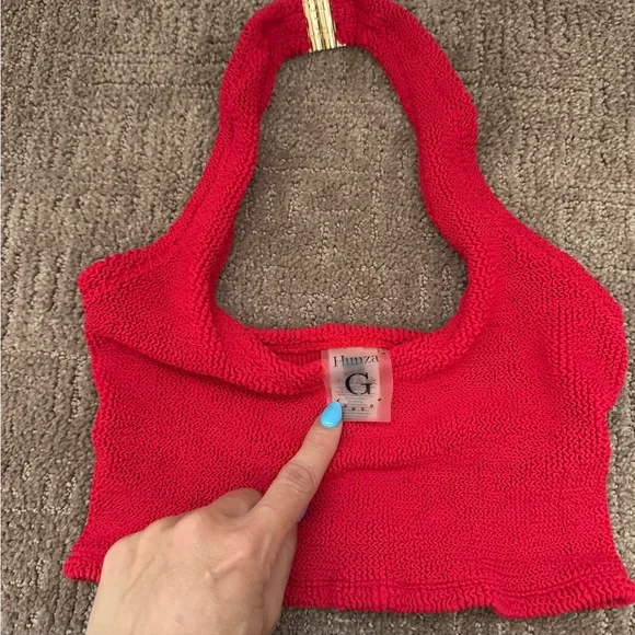 Like New Hunza G Nova Classic Crinkle Red Knit Halter Top - Picture 4 of 4